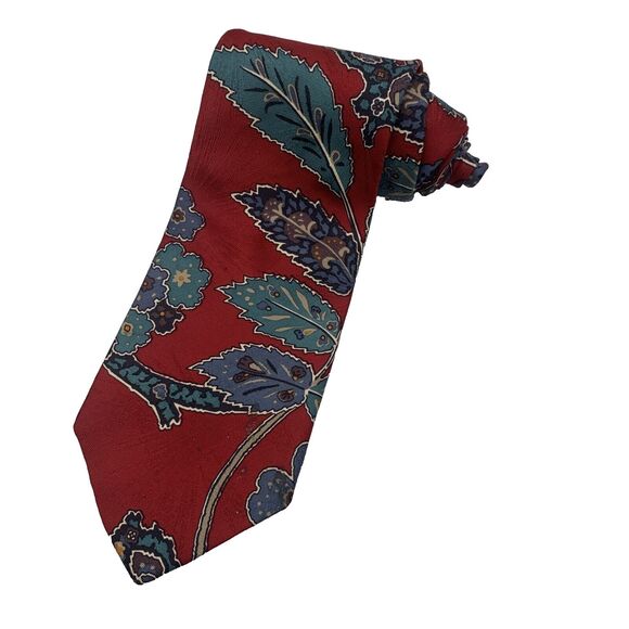 EDDIE BAUER Men's Red Floral Multicolor Leaves Made U.S.A. 100% Silk Neck Tie - Picture 1 of 8